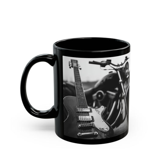 Motorcycle and Guitar "Music to My Ears" Black Coffee Mug