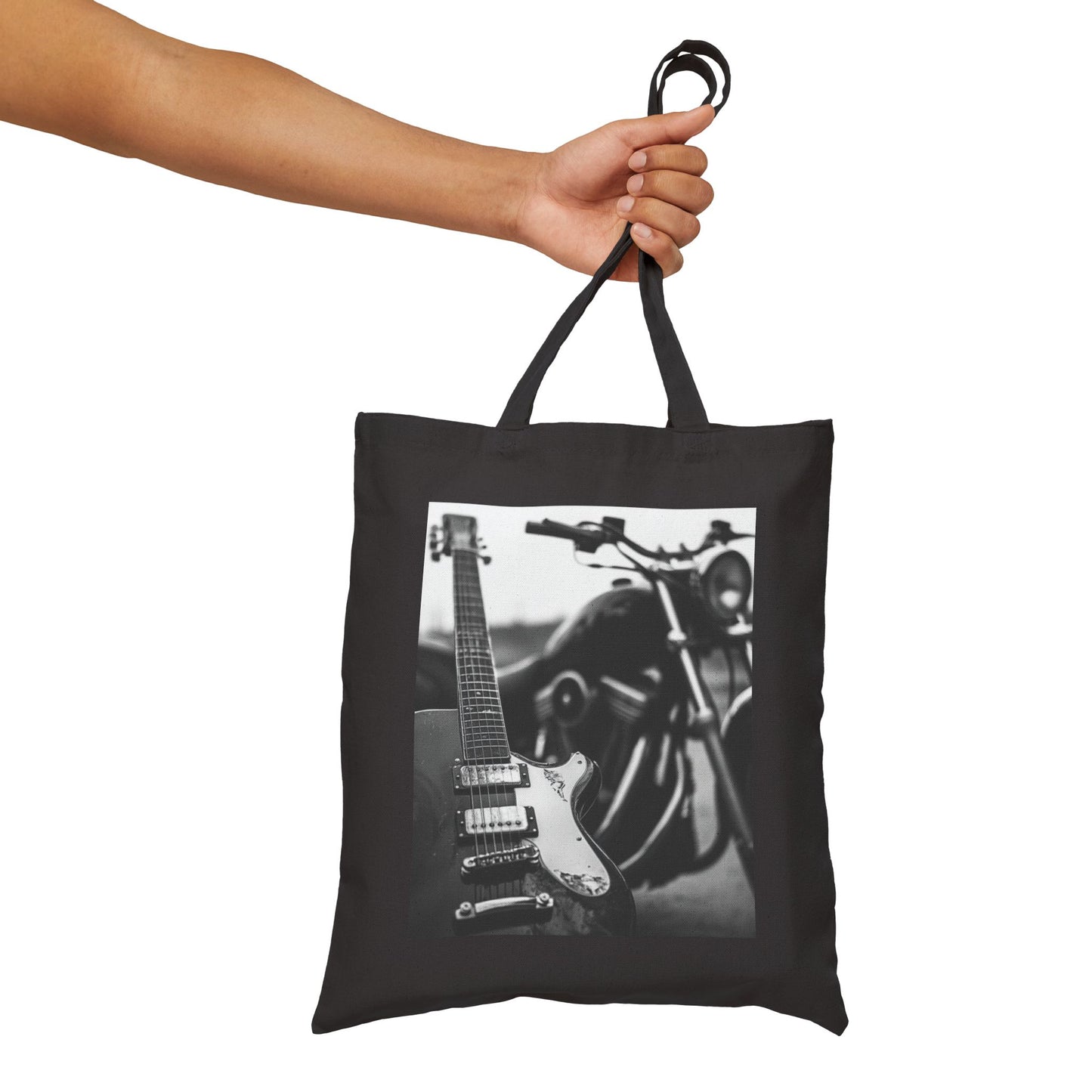 Motorcycle and Guitar Black Tote Bag